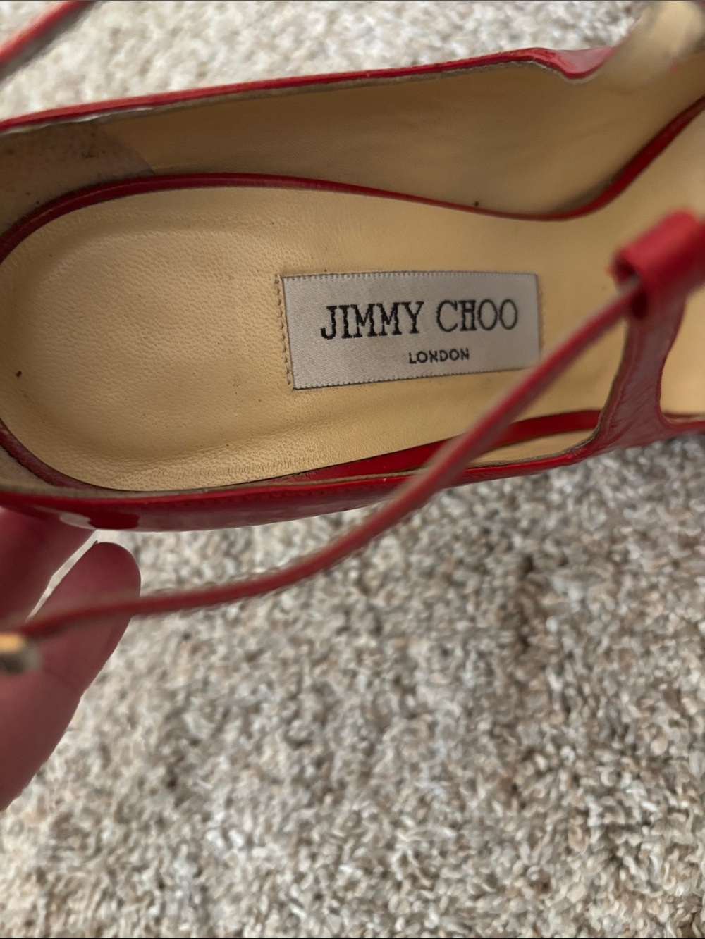 Jimmy Choo Red Patent Leather Open-Toe Heels 8.5 - Picture 3 of 8